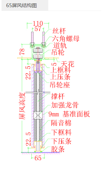 65型活动隔断墙结构图