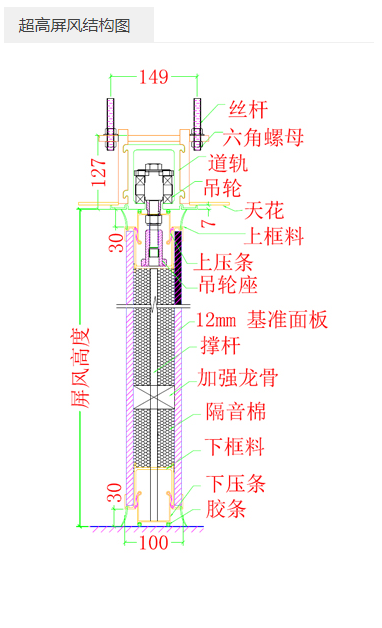 超高型活动隔断墙结构图