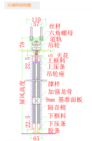 65型饭店活动隔断产品结构图